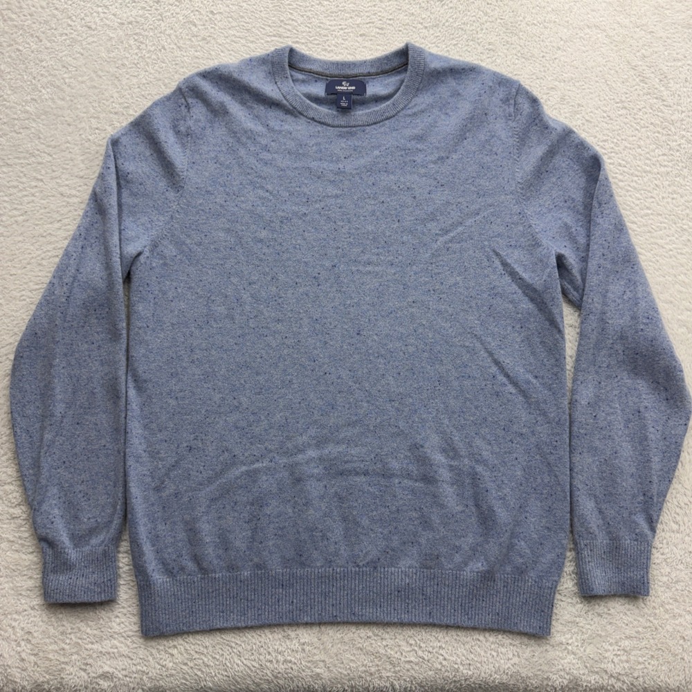 Lands End Mens 100% Cashmere Crewneck Sweater Light Blue Heather Large L 42-44